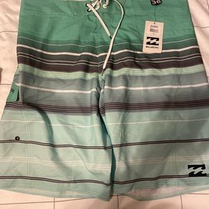 NWT Mens Billabong swimsuit- Size 36 Mint Green striped